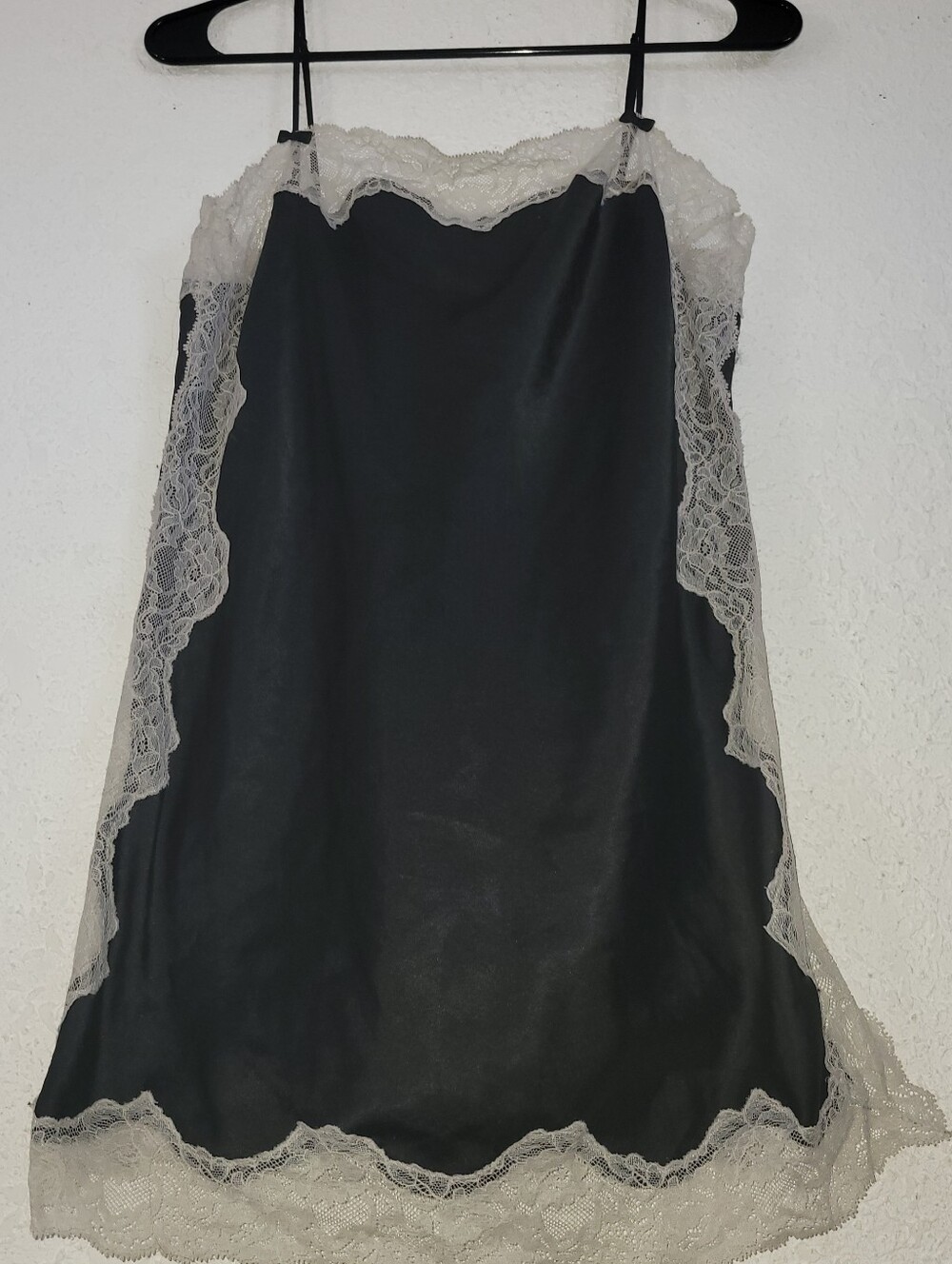 Victoria's Secret Black Slip with Cream Lace Trim